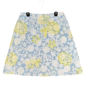 Duck Head Linen A-Line Cottagecore Farm Boho Peasant Skirt Womens 12 Blue Floral